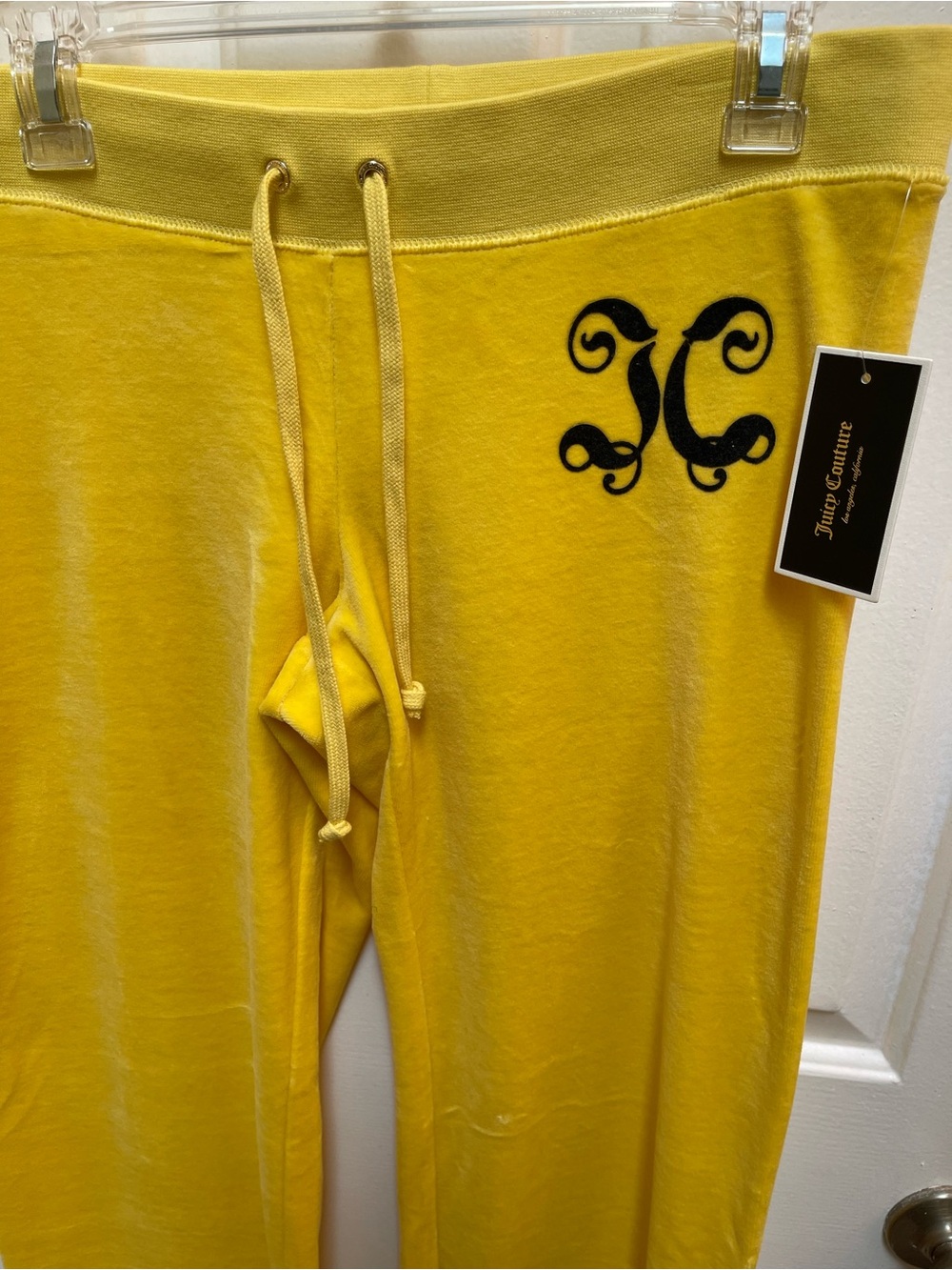 Juicy Couture Yellow Velour Straight Leg Pants with Black Scroll Logo - Picture 5 of 5